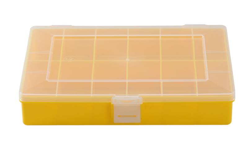 hünersdorff Sortimentskasten PP-Compact mit 12 Fächern | stabile Sortierbox für Schrauben und andere Kleinteile | feste Facheinteilung | 17 x 25 x 4,6 cm, gelb von hünersdorff