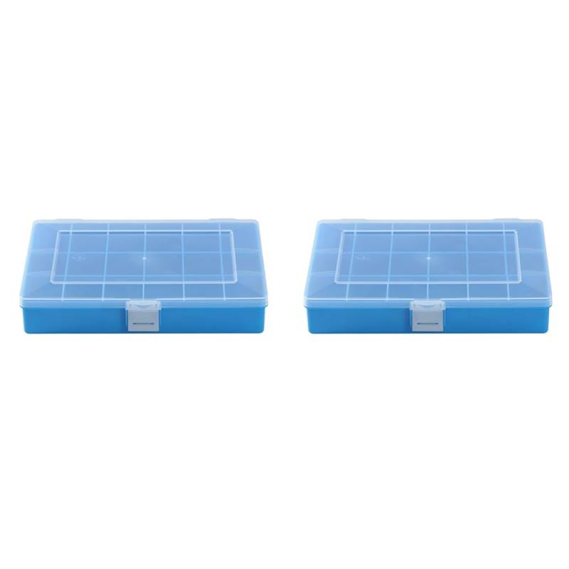 hünersdorff Sortimentskasten PP-Compact mit 18 Fächern | stabile Sortierbox für Schrauben und andere Kleinteile | feste Facheinteilung | 17 x 25 x 4,6 cm, blau (Packung mit 2) von hünersdorff