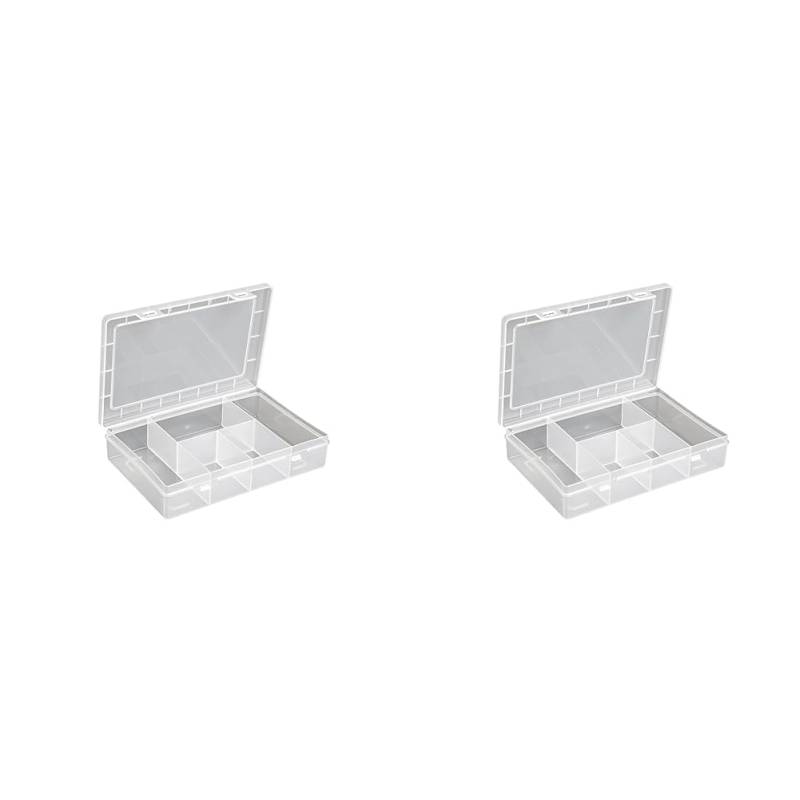 hünersdorff Sortimentskasten PP-Eco Mini mit 5 Fächern | stabile Sortierbox für Schrauben und andere Kleinteile | feste Facheinteilung | transparent (Packung mit 2) von hünersdorff