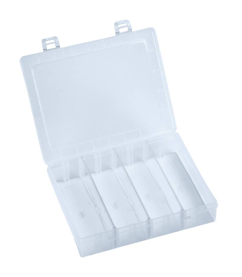 hünersdorff Sortimentskasten PP-Eco ohne Fächer | stabile Sortierbox für Schrauben und andere Kleinteile | 14 x 18 x 4 cm, transparent, 0 Fächer von hünersdorff