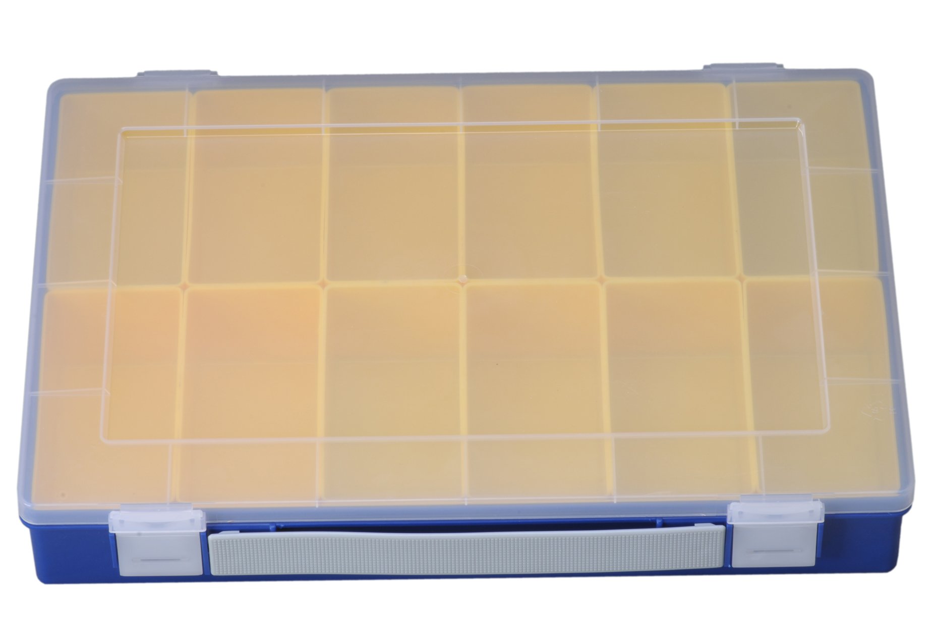 hünersdorff Sortimentskasten PP-Premium mit 12 Einsatzboxen | Tragegriff | stabile Sortierbox für Schrauben und andere Kleinteile | herausnehmbare Einsätze | 22,5 x 33,5 x 5,5 cm, blau von hünersdorff