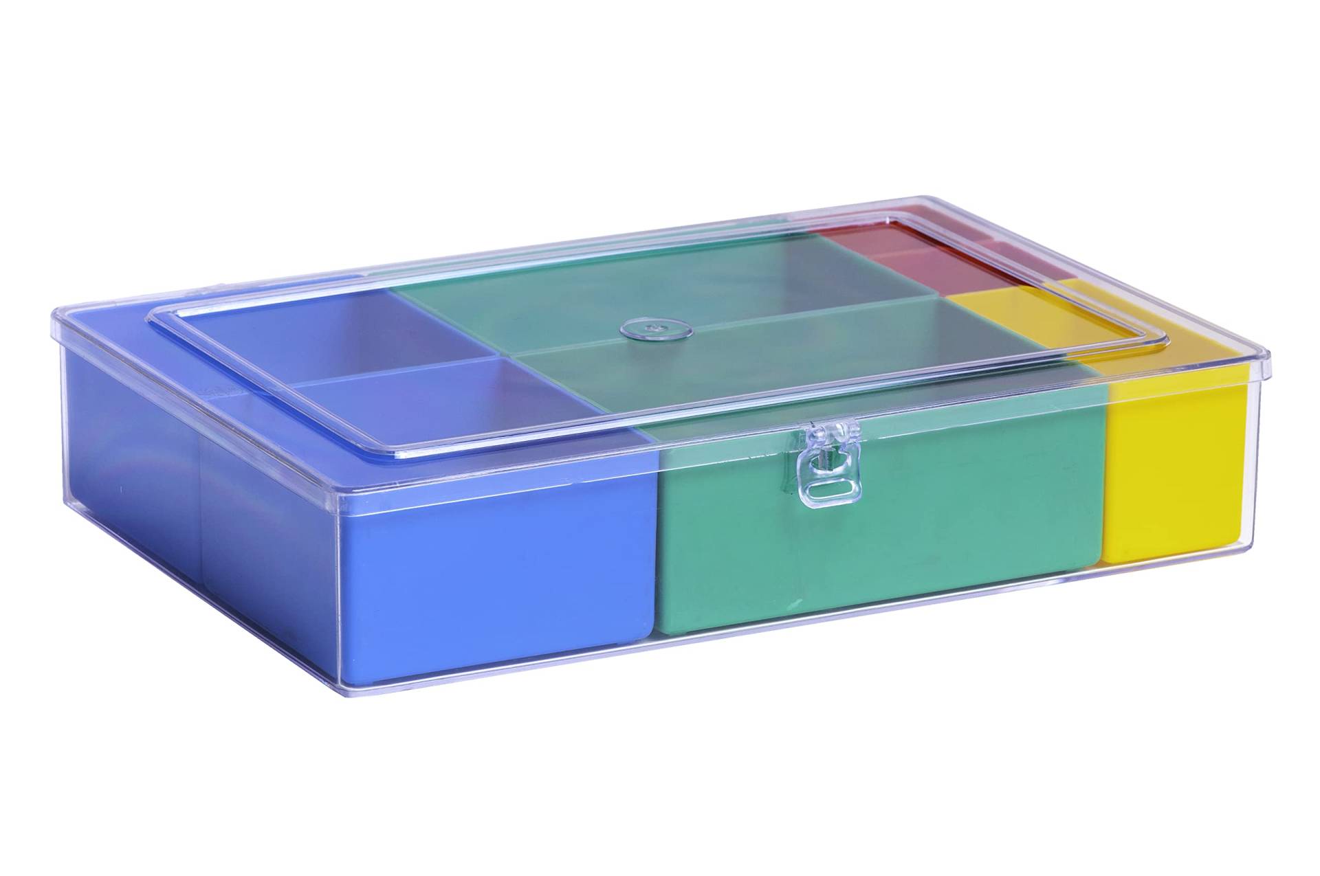 hünersdorff Sortimentskasten PS-PREMIUM mit 7 Einsatzboxen | stabile Sortierbox für Schrauben und andere Kleinteile | herausnehmbare Einsätze | 22,5 x 33,5 x 7,3 cm, Transparent, 73 mm von hünersdorff