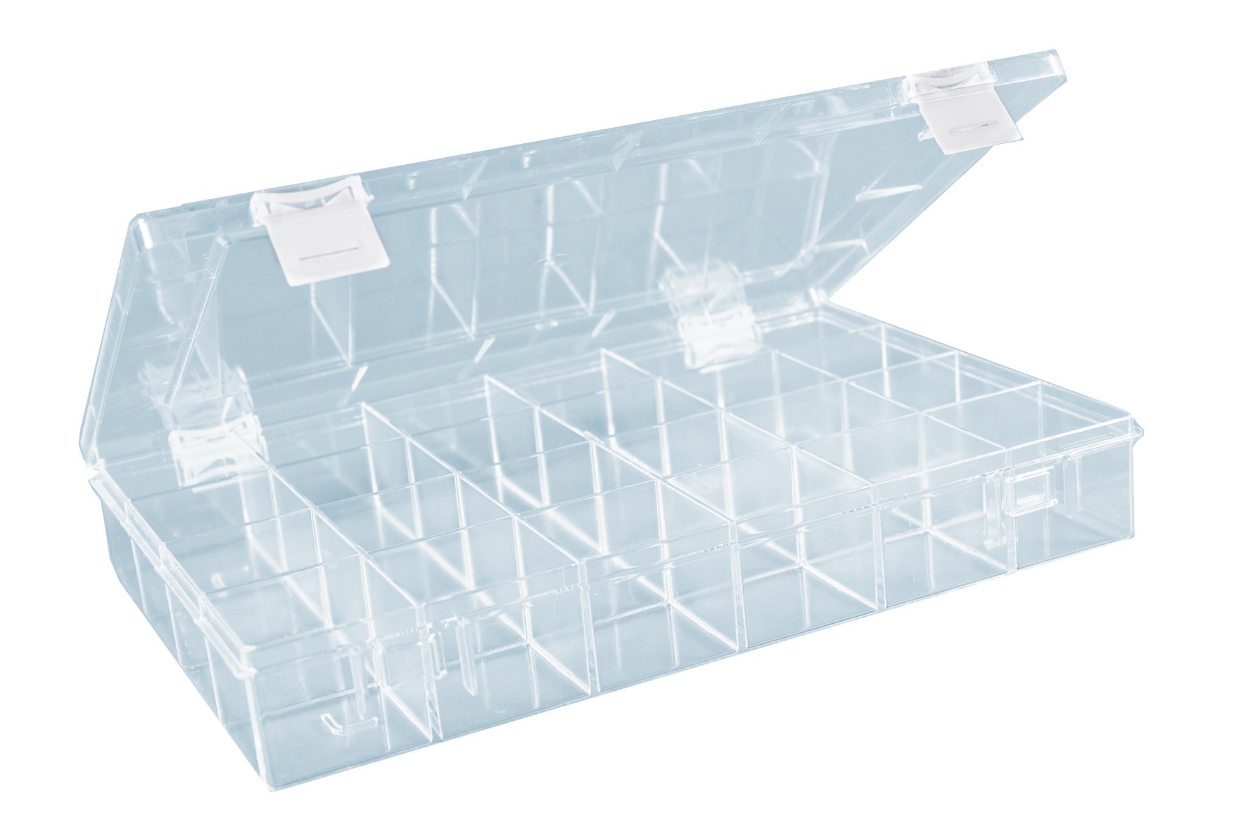 hünersdorff Sortimentskasten: stabile Sortierbox (PS-Classic) mit fester Fachaufteilung (24 Fächer), Sortierkasten-Maße: T225 x B335 x H55 mm, Made in Germany, Glasklar von hünersdorff