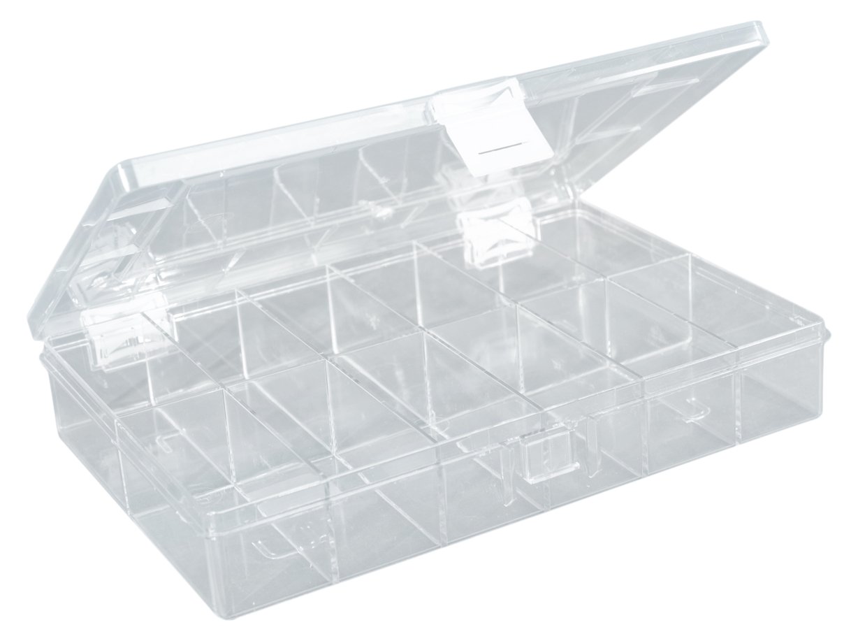 hünersdorff Sortimentskasten: stabile Sortierbox (PS-Compact) mit fester Fachaufteilung (0 Fächer), Sortierkasten-Maße: T170 x B250 x H46 mm, Made in Germany, glasklar von hünersdorff