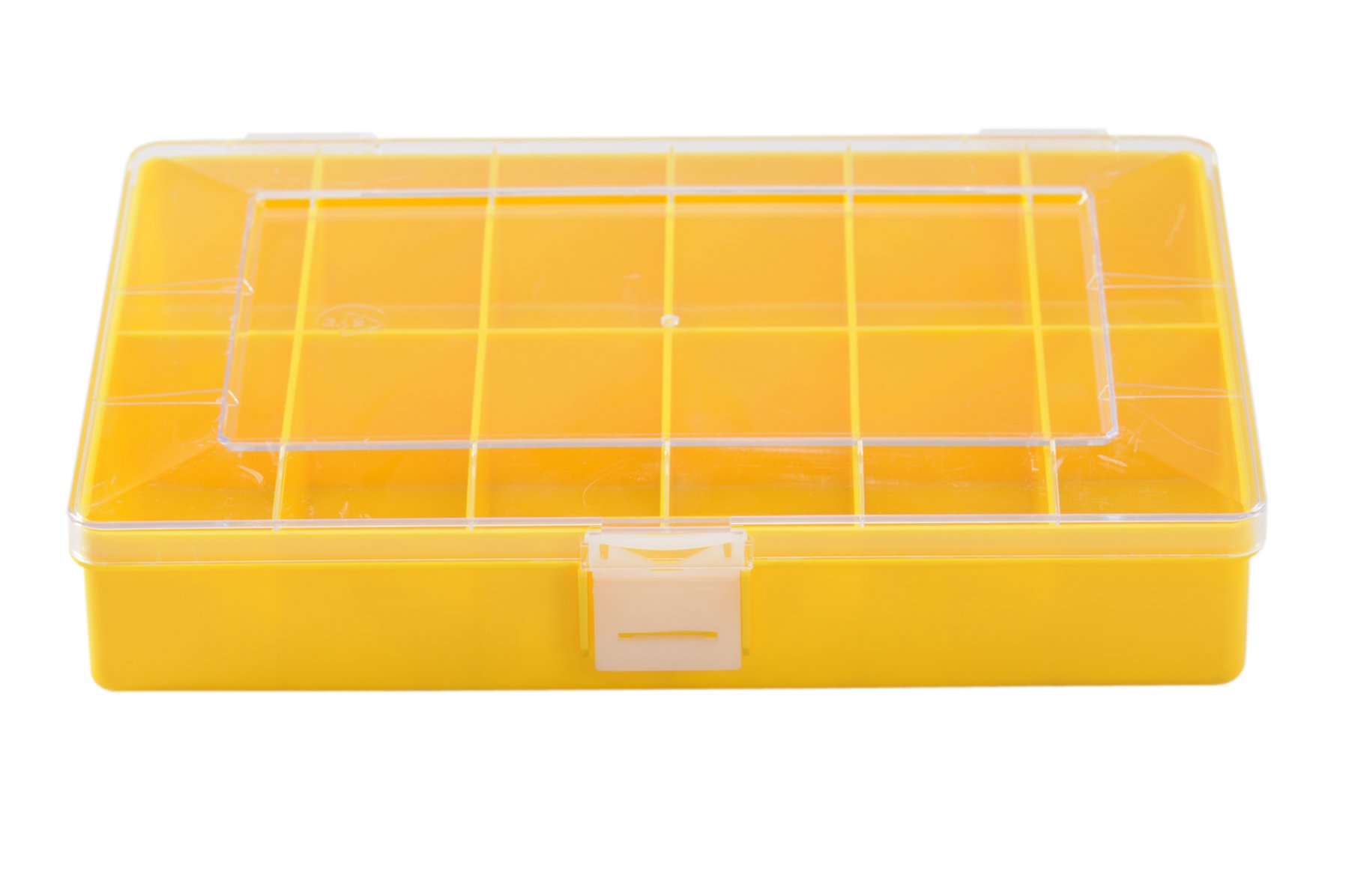 hünersdorff Sortimentskasten: stabile Sortierbox (PS-Compact) mit fester Fachaufteilung (12 Fächer), Sortierkasten-Maße: T170 x B250 x H46 mm, Made in Germany, gelb, Klar von hünersdorff