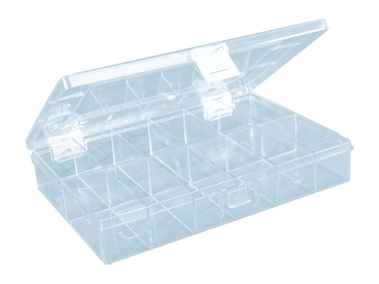 hünersdorff Sortimentskasten: stabile Sortierbox (PS-Compact) mit fester Fachaufteilung (12 Fächer), Sortierkasten-Maße: T170 x B250 x H46 mm, Made in Germany, glasklar, 613700, 12, Transparent von hünersdorff