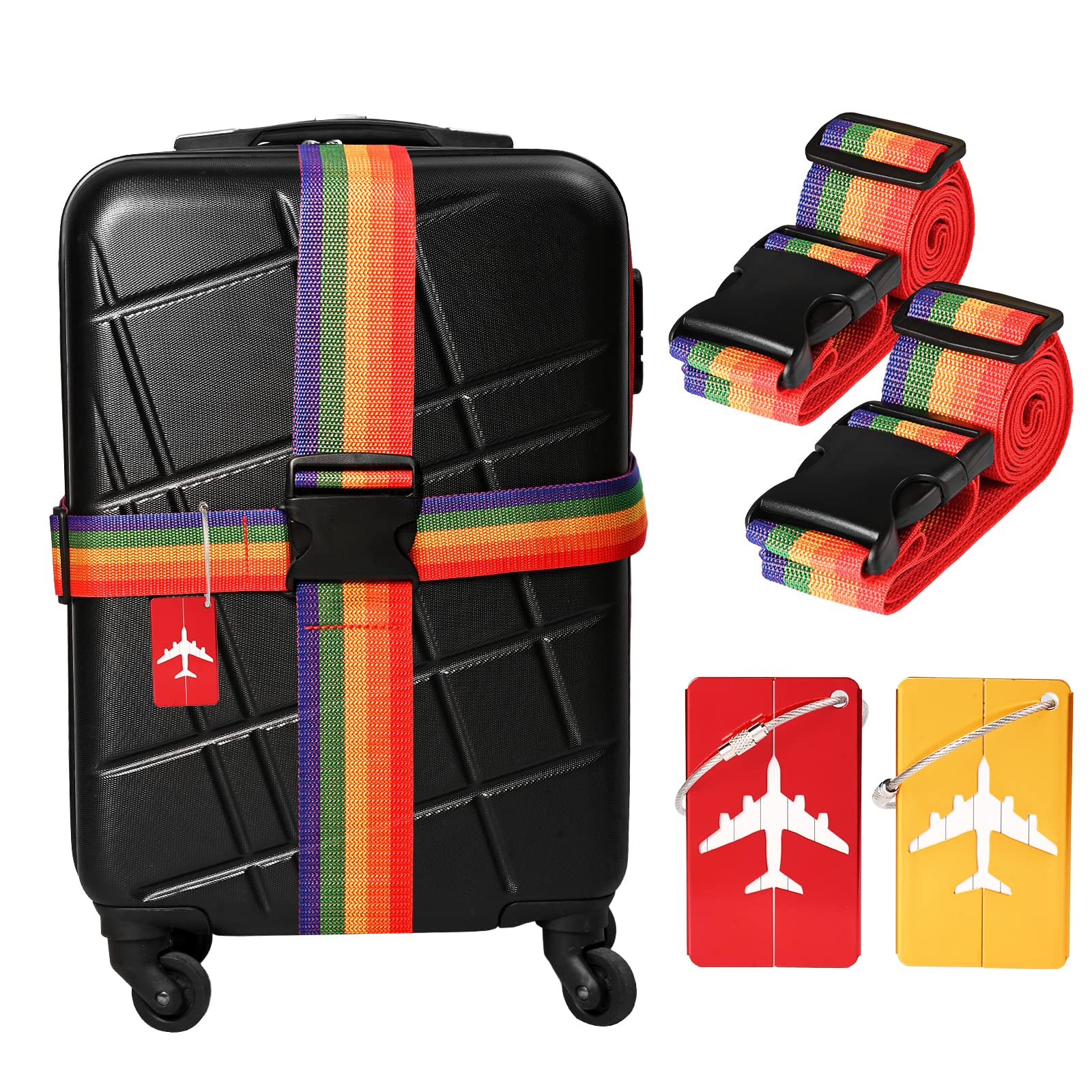 hvoolee Kofferband Set : 4 Stück Gepäckband mit 2 Kofferanhänger, Personalisierte Gepäckanhänger kofferbänder Auffällig Adressschild Koffergurte zum Reisen & Fliegen, KST006 hvoolee Kofferband Set : 4 Stück Gepäckband mit 2 Kofferanhänger, Personalisierte Gepäckanhänger kofferbänder Auffällig Adressschild Koffergurte zum Reisen & Fliegen, KST006 von Lupsty