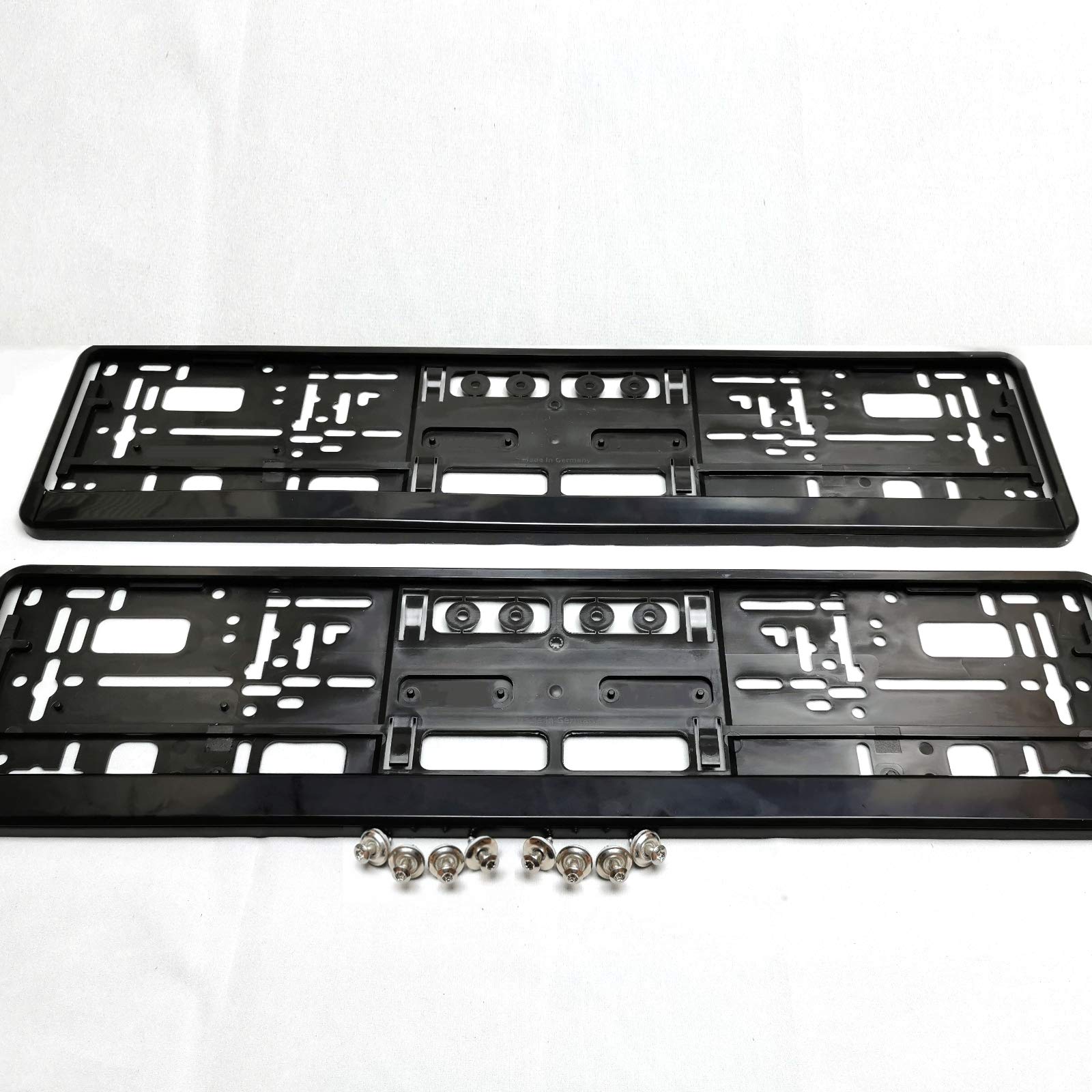 2 x i-mex Kennzeichenhalter | schwarz | inkl. 8 x Befestigungsschrauben | universal | für EU-Schilder 520 x 110 mm | Kennzeichenhalterung | Nummernschildhalter von i-mex