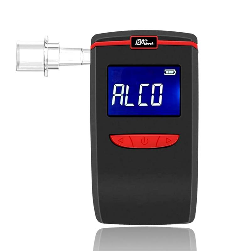 iBACheck Tragbarer Alkoholtester, Alkoholtest mit digitalem LCD-Display, 4 Messeinheiten, Alkoholtest kann auf 2 Verschiedene Mundstücke angepasst Werden. Niedrige Leistung und letzte 350 Tests von iBACheck