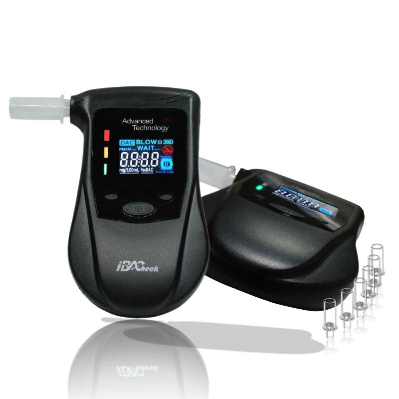 iBACheck Tragbarer Alkoholtester mit Halbleitersensor, wiederaufladbar, digitaler Alkoholtester mit Prelert-Funktion, Alco Test mit 4 Einheiten Standard E 10 Erinnerungen (Farbe) 6 Mundstücke von iBACheck