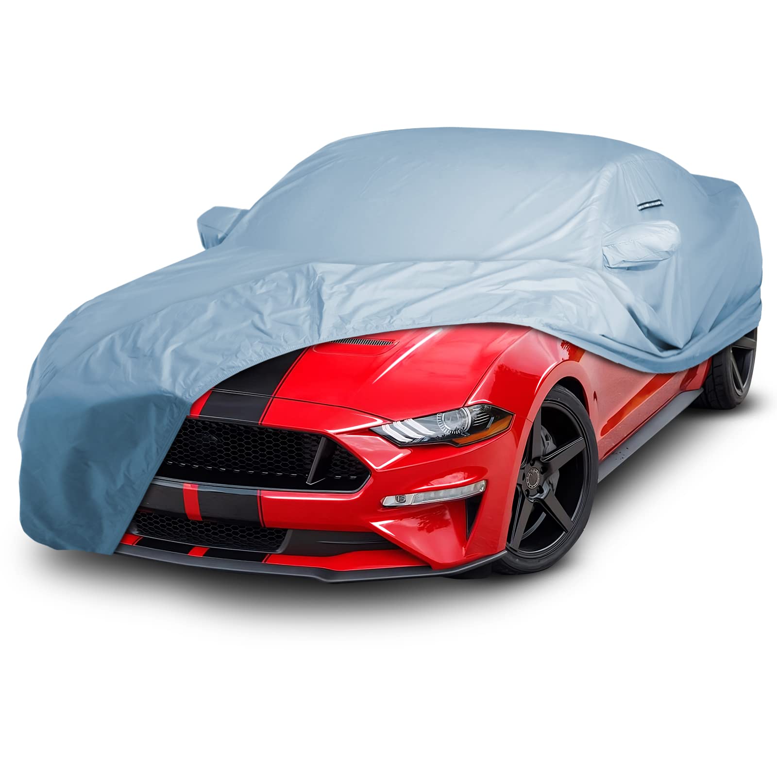 iCarCover Passend für: [Ford Mustang GT] Vollgarage Wasserdicht Allwetter Wetterfest UV Sonne Schnee Staubabweisend Outdoor Custom Schutz mit Riemen (Jahr passt 2015-2021) von iCarCover