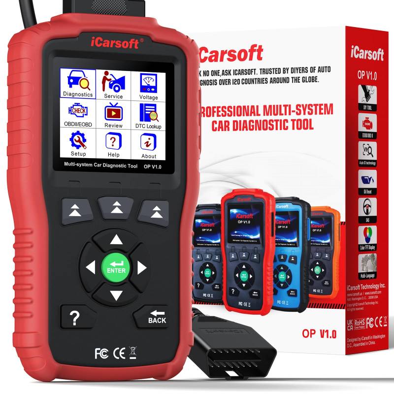 iCarsoft OP V1.0 2025 Version für Opel/Vauxhall OBD2 Scanner Codeleser Vollsysteme Diagnose-Scan-Tool Öl-Reset + SAS-Kalibrierdienste Lebenslange kostenlose Aktualisierung von iCarsoft
