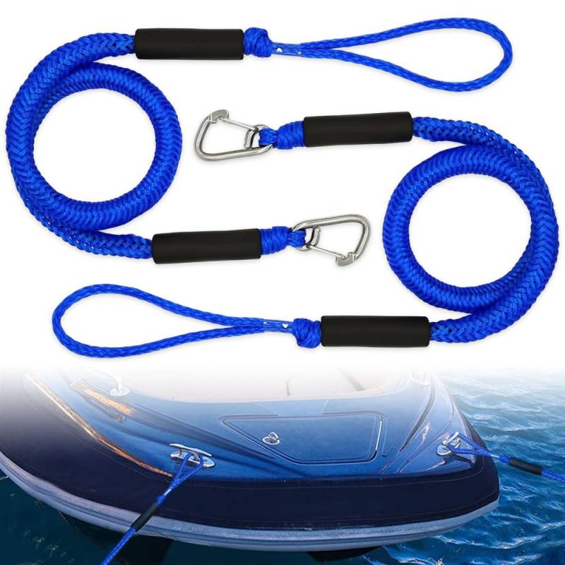 iKALULA 2 Stück Bungee Dock Line, Festmacher Seil mit Haken, Festmacher Seil für Boote Dock, Bungee Dock Leine mit Karabinerclip für Boote, Kajak, Jetski, Pontoon, Kanu (Blau) von iKALULA