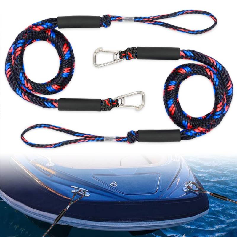 iKALULA 2 Stück Bungee Dock Line, Festmacher Seil mit Haken, Festmacher Seil für Boote Dock, Bungee Dock Leine mit Karabinerclip für Boote, Kajak, Jetski, Pontoon, Kanu (Mischfarben) von iKALULA