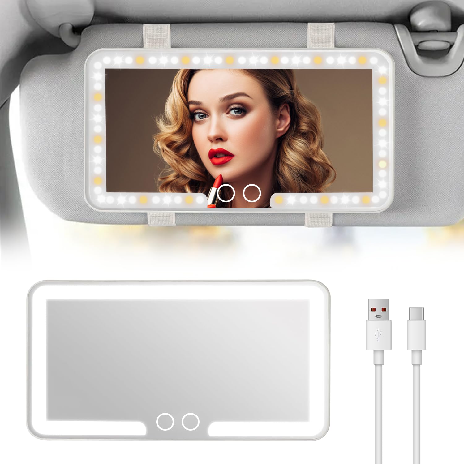 iKALULA Auto Kosmetikspiegel, Schminkspiegel mit Licht für Auto (3 Licht Modus), Baby Kinder Rückspiegel, Sonnenblende Spiegel, USB Wiederaufladbar, Autovisier Kosmetikspiegel für LKW, SUV (Weiß) von iKALULA