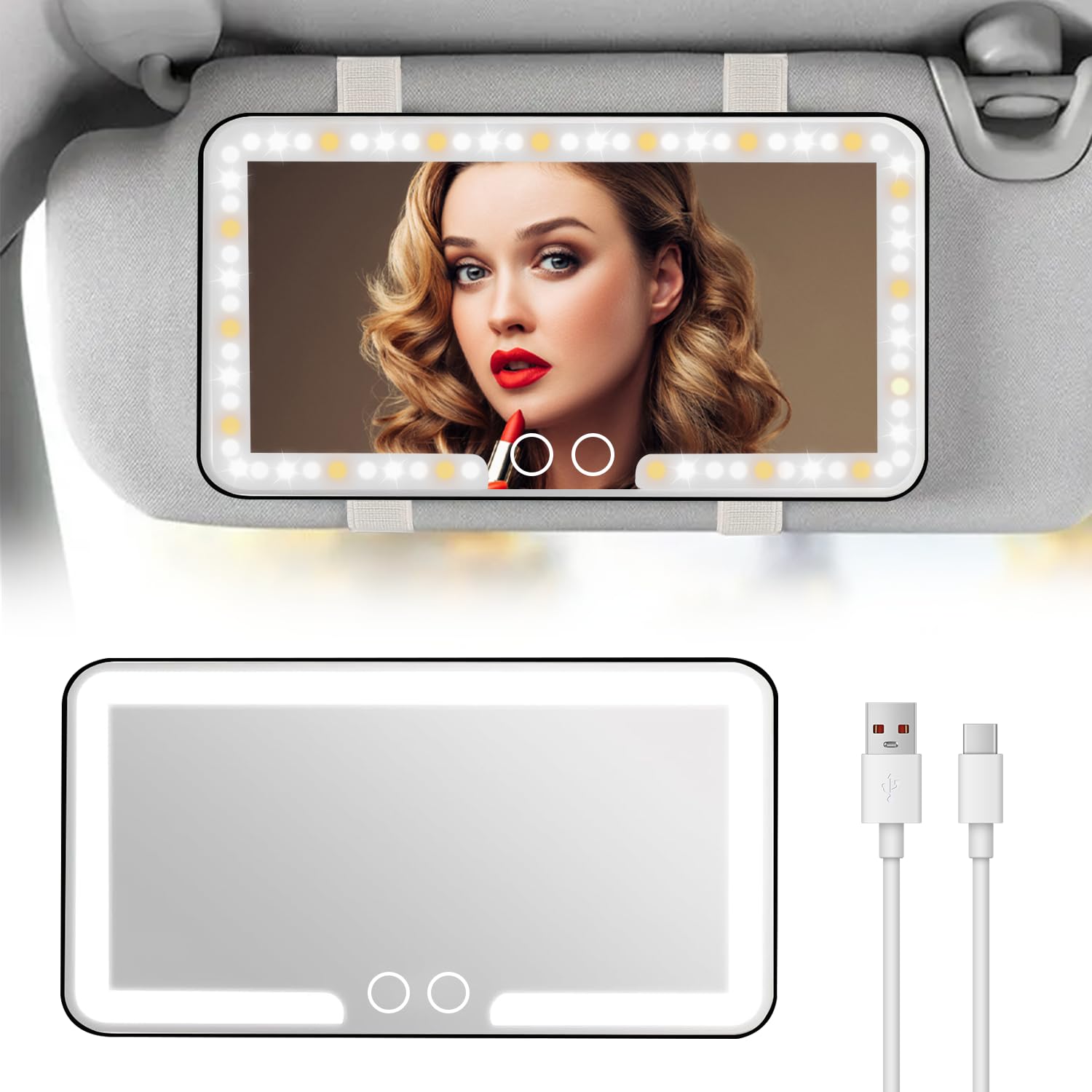 iKALULA Auto Kosmetikspiegel, Schminkspiegel mit Licht für Auto (3 Licht Modus), Baby Kinder Rückspiegel, Sonnenblende Spiegel, USB Wiederaufladbar, Autovisier Kosmetikspiegel für LKW, SUV (Schwarz) von iKALULA