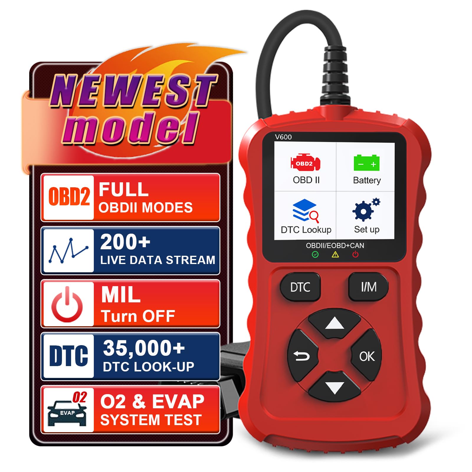 Auto OBD2 Scanner Codeleser, OBDII Automatisches Diagnosewerkzeug für Car Code Reader OBD EOBD Diagnose Fehlerspeicher Auslesen Fehlerauslesegerät für alle OBD II Protokoll Autos, Strahlend Rot von iKiKin