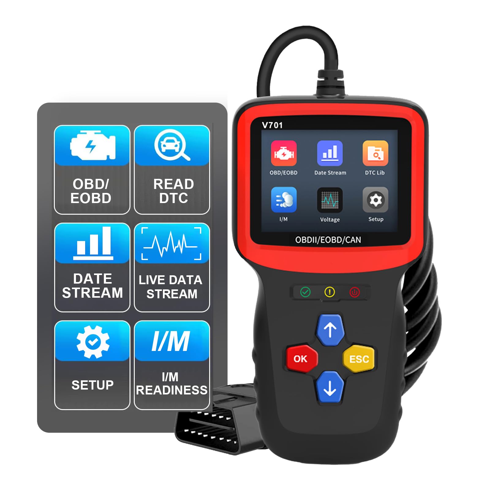 OBD2 Auto Diagnoseinstrument, EIN Codeleser für professionelle Auto Inspektion Motor Fehlerwarnlicht OBD-II Farbbildschirm, passend für alle OBDII Protokoll on-Board OBDII/EOBD Diagnoseinstrumente von iKiKin