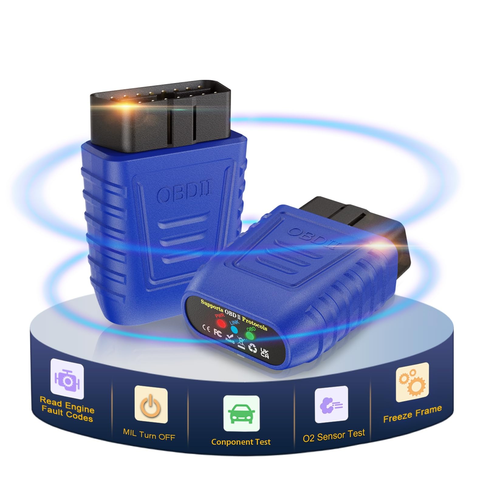 iKiKin OBD2 Diagnosegerät OBD2 Bluetooth 5.0 Adapter Auto Reader OBD-II Diagnosewerkzeug, volles System Diagnosewerkzeug Rauch Inspektion und Reparatur Führer Leistungsprüfung (1 PCS Blau) von iKiKin