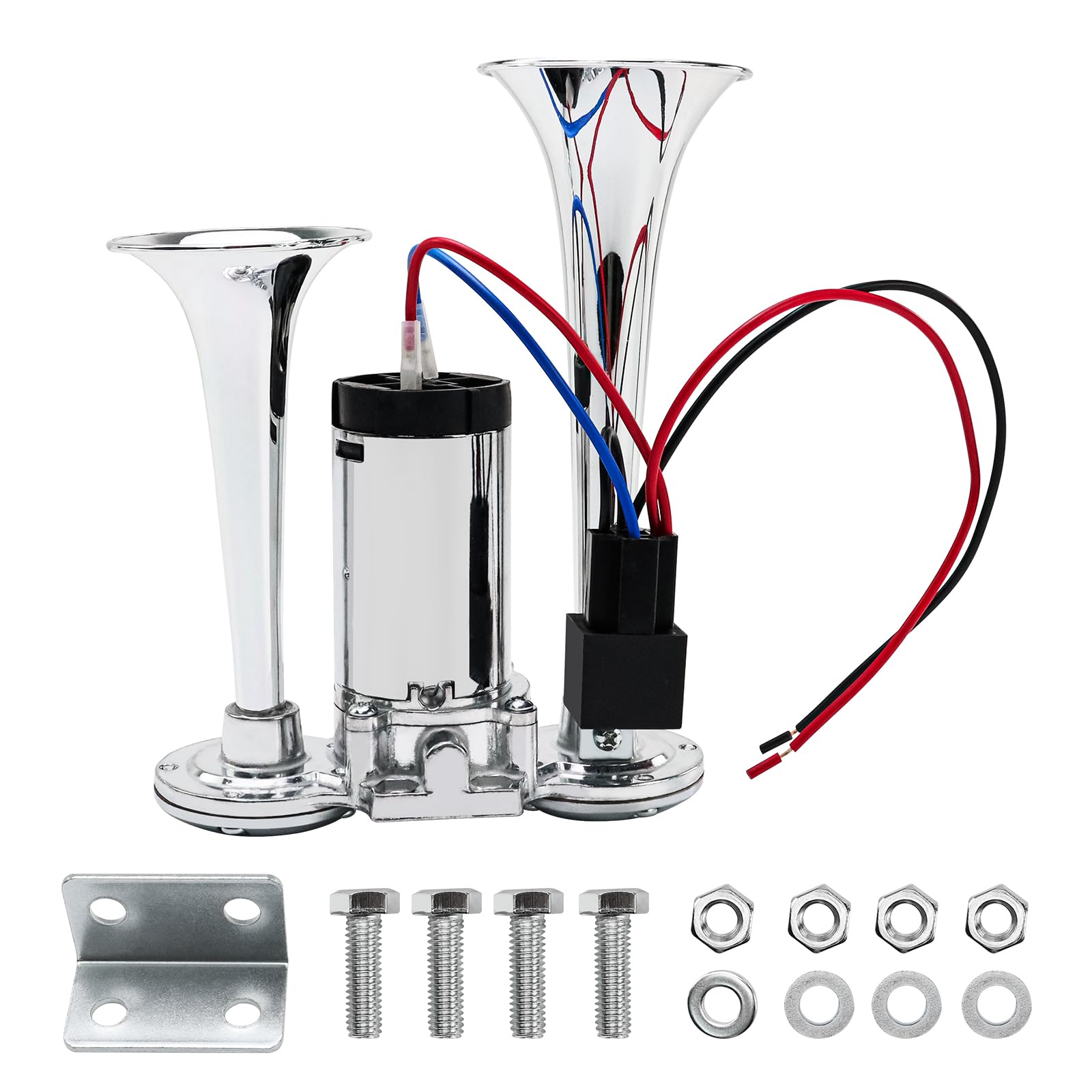 12V LWK Hupe Luft Horn, 128DB Autohupe Doppelrohr-Drucklufthorn Kit, Druckluft Dual Trompete Fanfare Hupe für Boot Motorrad Vans, Silber 12V LWK Hupe Luft Horn, 128DB Autohupe Doppelrohr-Drucklufthorn Kit, Druckluft Dual Trompete Fanfare Hupe für Boot Motorrad Vans, Silber von iMeshbean