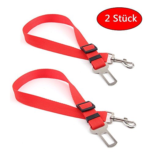 iMounTop Auto Hunde Sicherheitsgurt Hundegurt Sicherheitsgeschirr Hunde Adapter Autosicherheitsgurt Anschnallgurt Einstellbar 16.5-27.5 inch 2 Stück (Rot (2 Stück)) von iMounTop