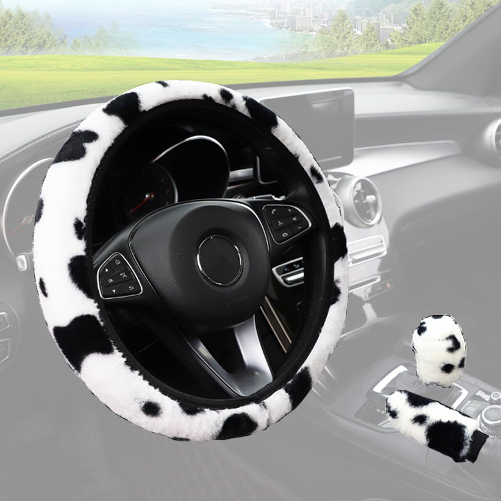 Universal Lenkradabdeckung Kuh Plüsch Winter Lenkradbezug Teleskop Anti Rutsch Auto Lenkradhülle mit Handbremse Schaltabdeckung Warme Auto Lenkradabdeckung für Auto Zubehör 37-38cm Universal Lenkradabdeckung Kuh Plüsch Winter Lenkradbezug Teleskop Anti Rutsch Auto Lenkradhülle mit Handbremse Schaltabdeckung Warme Auto Lenkradabdeckung für Auto Zubehör 37-38cm von iNelihoo