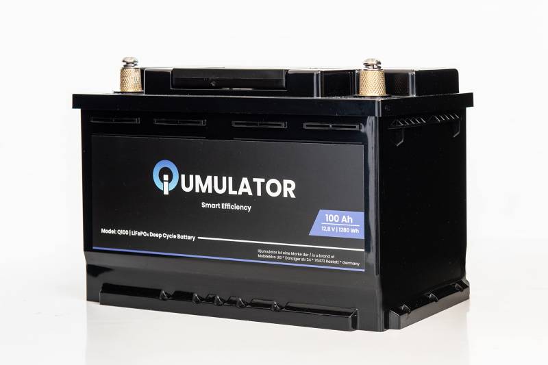 iQumulator® LiFePO4 100Ah 12V 1280Wh Lithium Batterie mit BMS H6R/LN3R DIN-Größe, EQ 160Ah - 200Ah AGM oder GEL Aufbaubatterie für Wohnmobil, Boot, Camping oder Solaranlage, Versorgungsbatterie von iQumulator