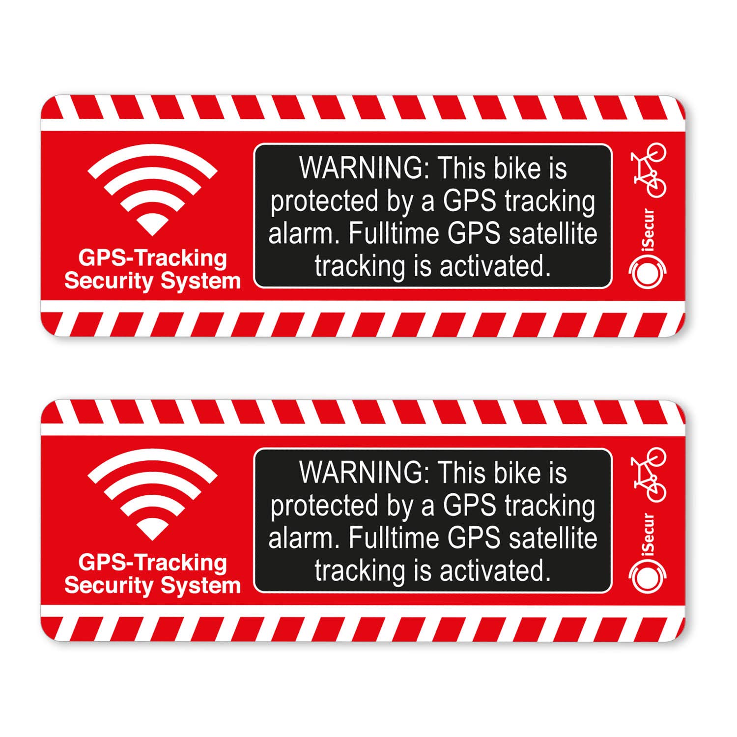 2er Set Fahrrad-Alarm-Aufkleber GPS Alarm Tracking System I hin285 I 8 x 3 cm I extra starker Kleber I für Rennrad Mountainbike E-Bike Pedelec von iSecur
