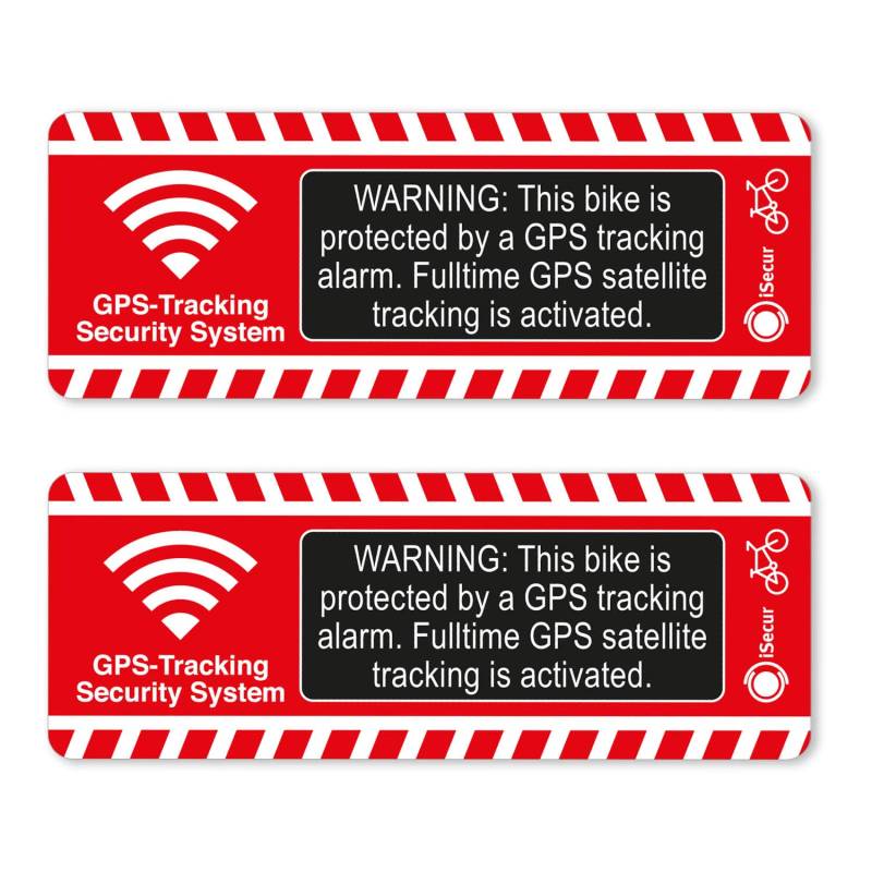 2er Set Fahrrad-Alarm-Aufkleber GPS Alarm Tracking System I hin285 I 8 x 3 cm I extra starker Kleber I für Rennrad Mountainbike E-Bike Pedelec von iSecur