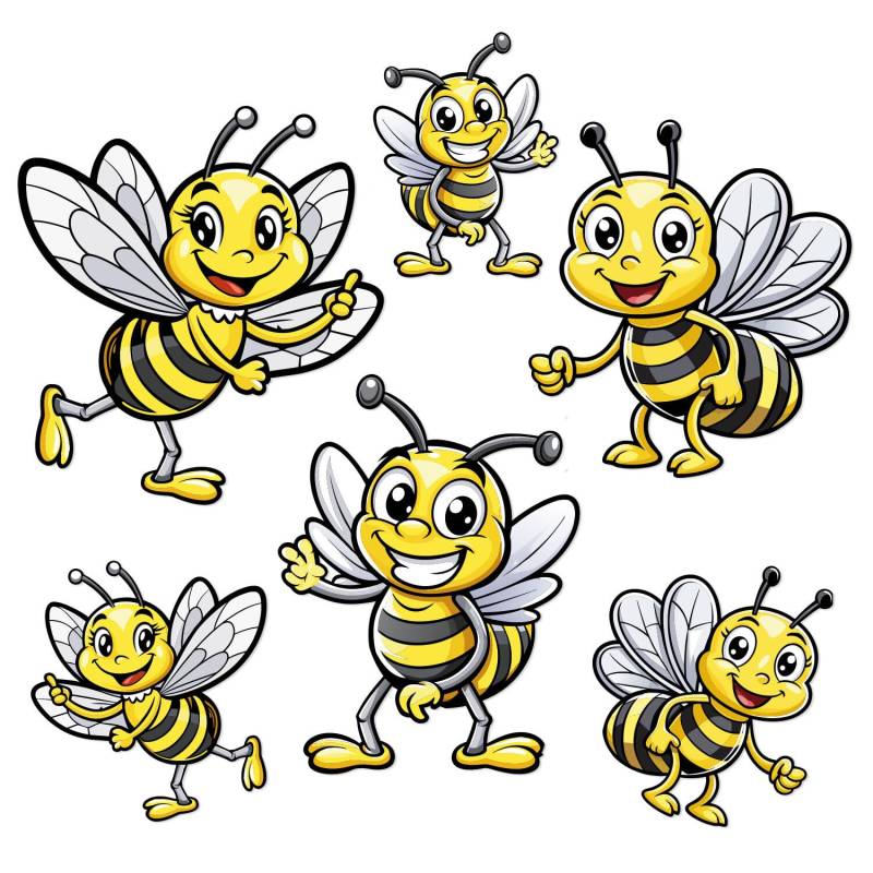 iSecur Aufkleber Bienen Set I 6 Stück ca. 8-13 cm groß I wetterfest UV-Beständig I Honigbiene Bienchen Lustig gelb schwarz I kfz802 von iSecur