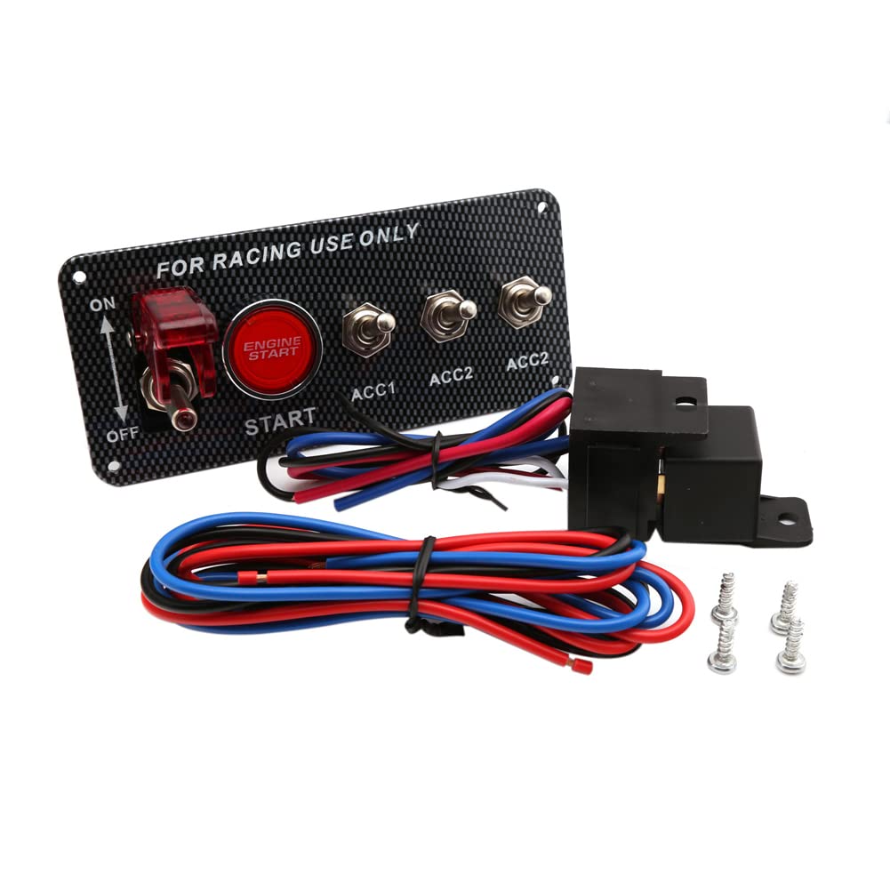iSpchen 12V Zündschalter Panel Racing Kippschalter Panel Schalter Motor Ein-Knopf Start Druckknopf Schalter Panel Kohlefaser LED-Kippschalter für Rennauto iSpchen 12V Zündschalter Panel Racing Kippschalter Panel Schalter Motor Ein-Knopf Start Druckknopf Schalter Panel Kohlefaser LED-Kippschalter für Rennauto von iSpchen