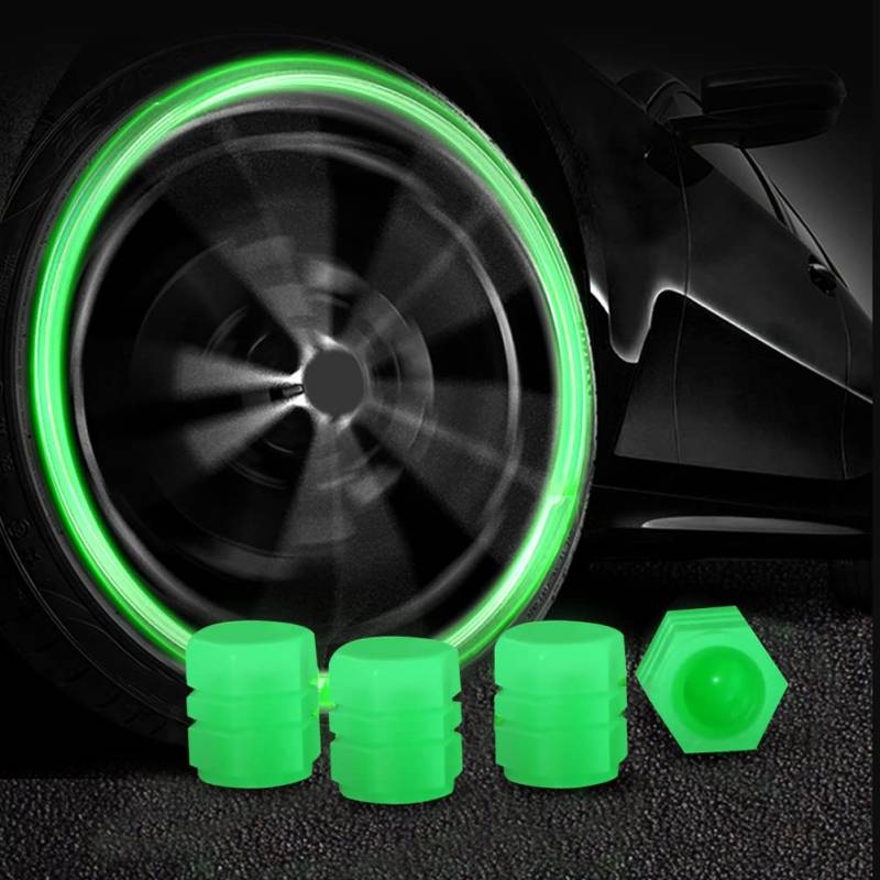 iSpchen 4 Stücke Ventilkappen Auto Reifen Ventil Kappen Leuchtende Autoventil Kappen ABS Staubdichte Mini Reifen Ventilkappen Abdeckung für Auto Fahrrad Motorrad Reifen Räder,grün von iSpchen