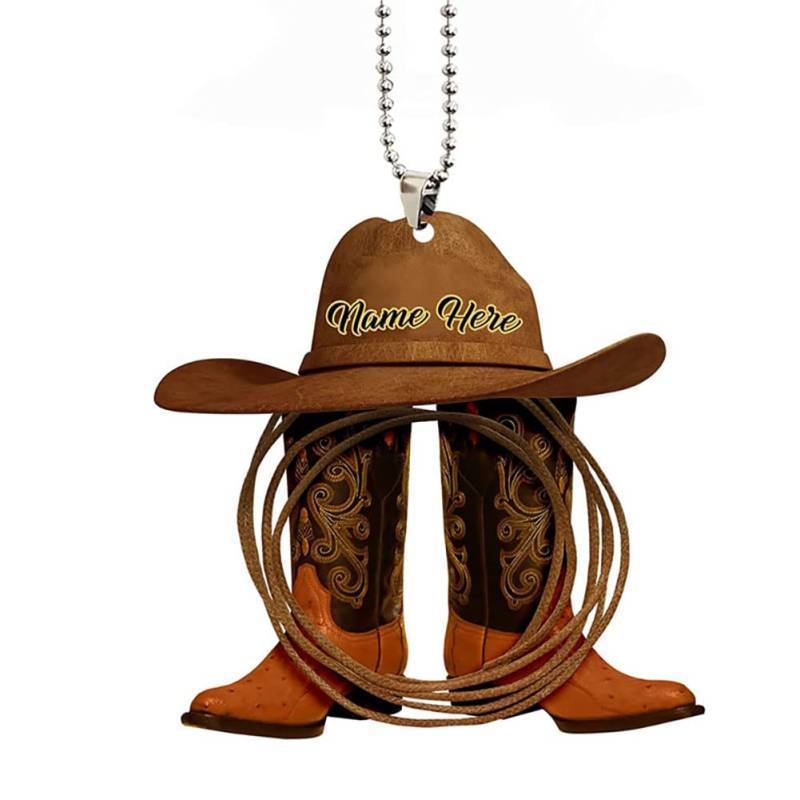 iSpchen Auto Rückspiegel Anhänger Personalisierte Cowboy Stiefel Hüte Ornament zum Hängend Aufhänger Auto Spiegel Anhänger Taschen Kreative Schlüsselanhänger Anhänger Dekoration Innenraum Zubehör von iSpchen
