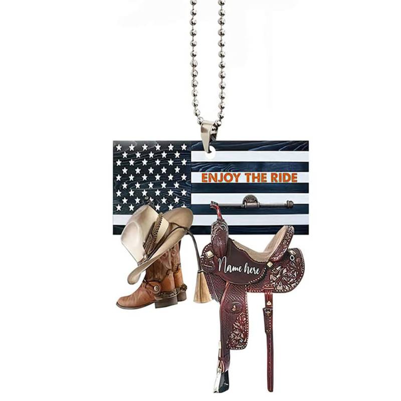 iSpchen Auto Rückspiegel Anhänger Personalisierte Cowboy Stiefel Hüte Ornament zum Hängend Aufhänger Auto Spiegel Anhänger Taschen Kreative Schlüsselanhänger Anhänger Dekoration Innenraum Zubehör von iSpchen