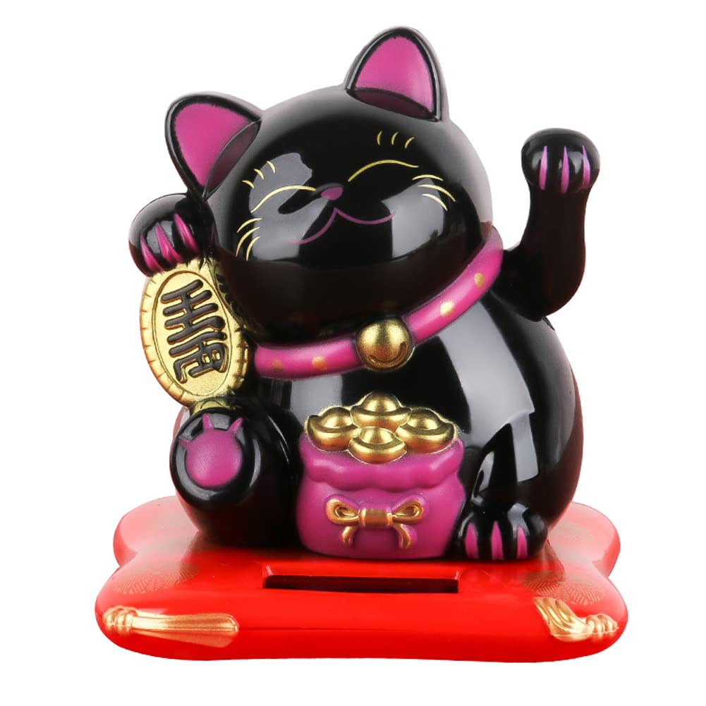 iSpchen Glückskatze Solar Winkekatze Süße Lucky Cat Glücksbringer Winkende Katze Figuren Katzen Statue Deko Auto Harz Tier Ornamente für Büro Home Schreibtisch Dekofigur von iSpchen