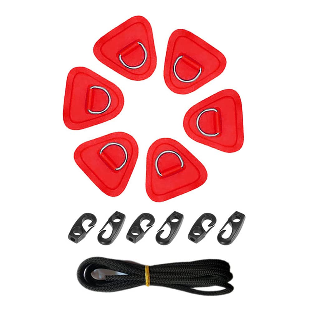 iSpchen Kajak D-Ring-Pad,6 Stück Edelstahl D-Ring-Patch PVC D-Ring Stand-Up Paddleboard PVC-Patch Kajak D Ring Haken mit Bungee-Seil für Kajaks,SUP,Schlauchboote Kanu Kajak Deck Zubehör von iSpchen