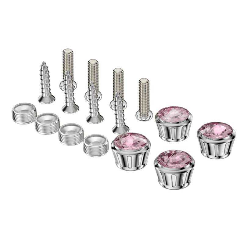 iSpchen Kennzeichen Schrauben,4er Set Bing Strass Kennzeichenbefestigung Schrauben mit Abdeckkappen Nummernschild Befestigung Halter Kennzeichenhalter Kennzeichenhalterung,31.5x19mm,Rosa von iSpchen