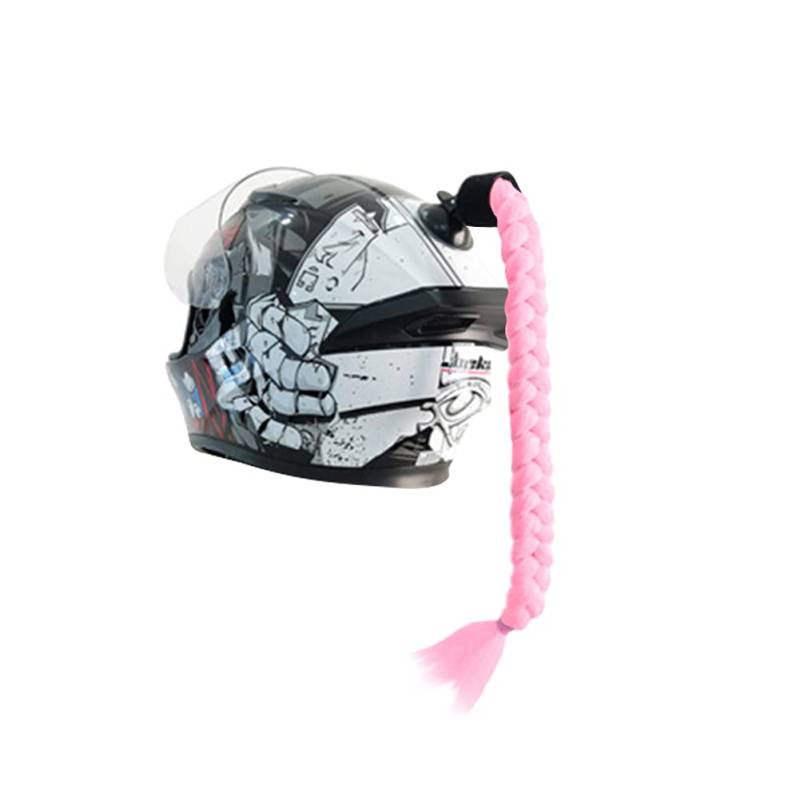 iSpchen Motorradhelm Abnehmbarer Pferdeschwanz Motorräder Helm Dekorieren Zöpfe Retro Motorrad Helm Zöpfe mit Saugnapf Dekoration Haarschmuck für Fahrrad Motorrad Roller Helm Zubehör,Hell-Pink von iSpchen