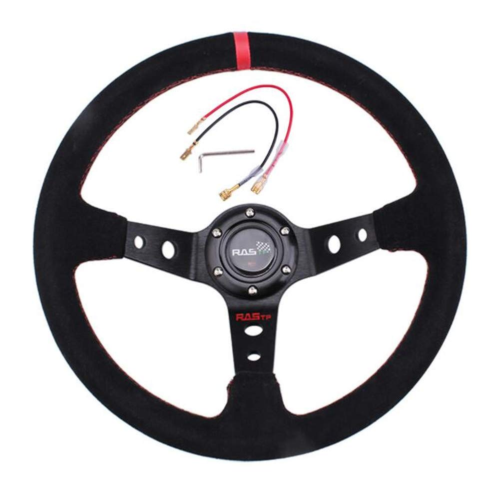 iSpchen Sportlenkrad Auto Rennlenkrad Sport Lenkräder, 6 Bolt Rally/Drift/Race/Drifting Racing Motorsport Lenkrad Universal 14 Zoll Wildleder Leder Lenkrad Rennsport,Rot von iSpchen