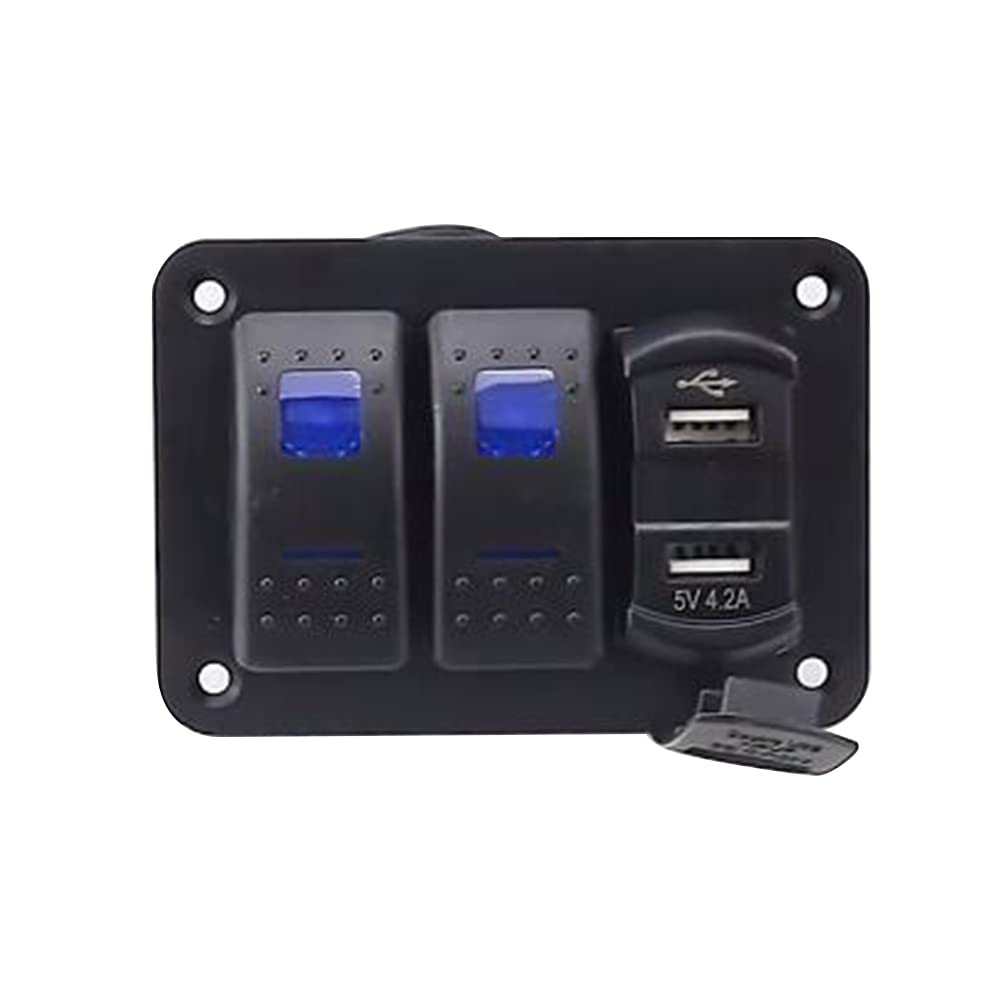 iSpchen Wippschalter Panel Duale USB Auto Ladegerät 12-24V LED Kippschalter KFZ Schalter Panel Wasserdichte Schalttafelschalter für Auto Boote Yacht Wohnmobil Wohnwagen Modifikations Schaltpanel von iSpchen