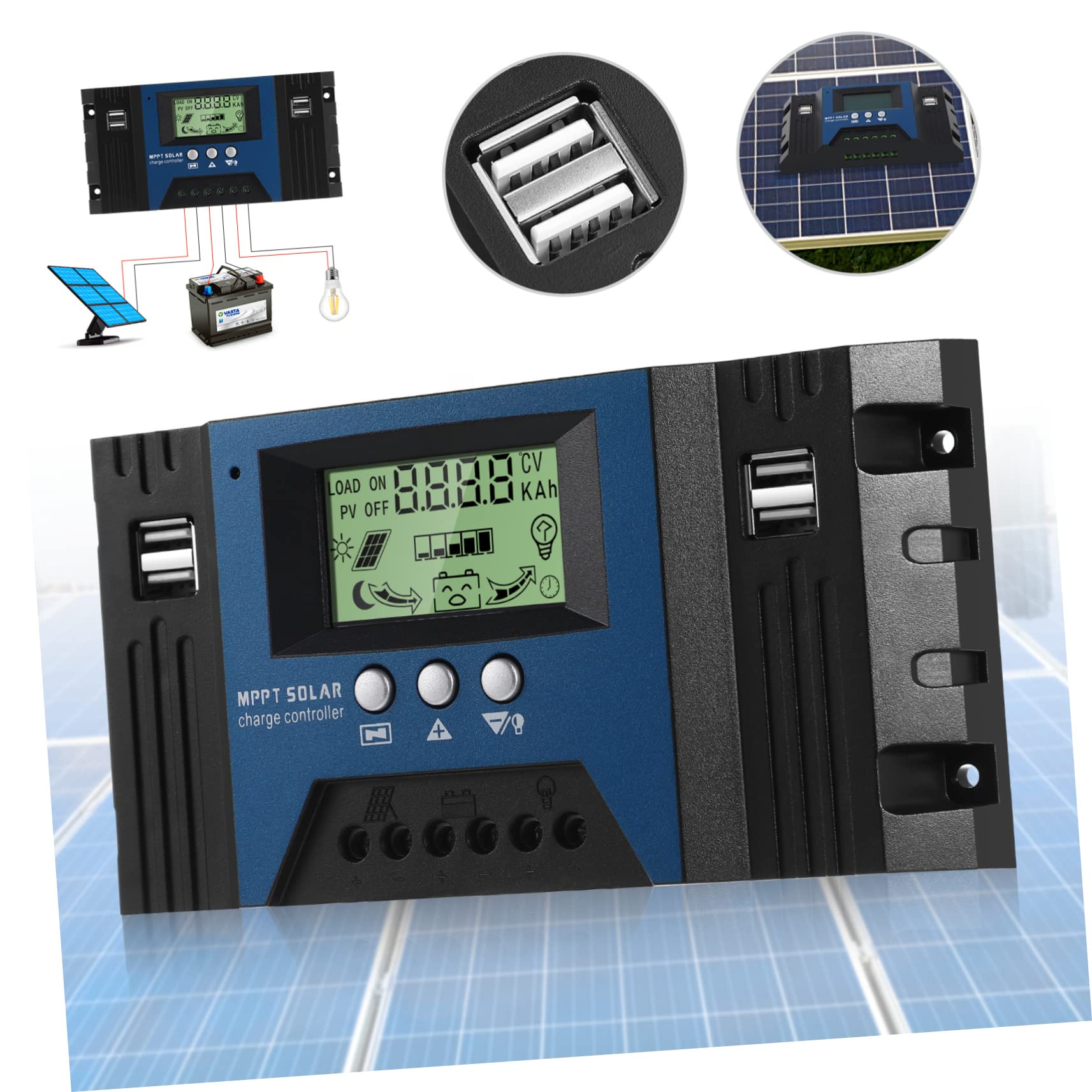 ibasenice Solarregler Ladegeräte Solarpanel Kleinpanel Controller Solarsystem Controller Pv Regler Solarladeregler 100A Mppt Solarladeregler 12V Solarregler von ibasenice