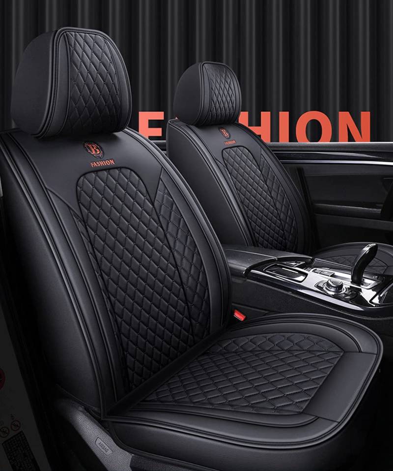 ibon Autositzbezüge Set Leder, 5-Sitze Universal-Sitzbezüge Auto Vordersitze und Rückbank Komplettset for Auto Zubehör Innenraum (Schwarz + Beige) (B schwarz) von ibon