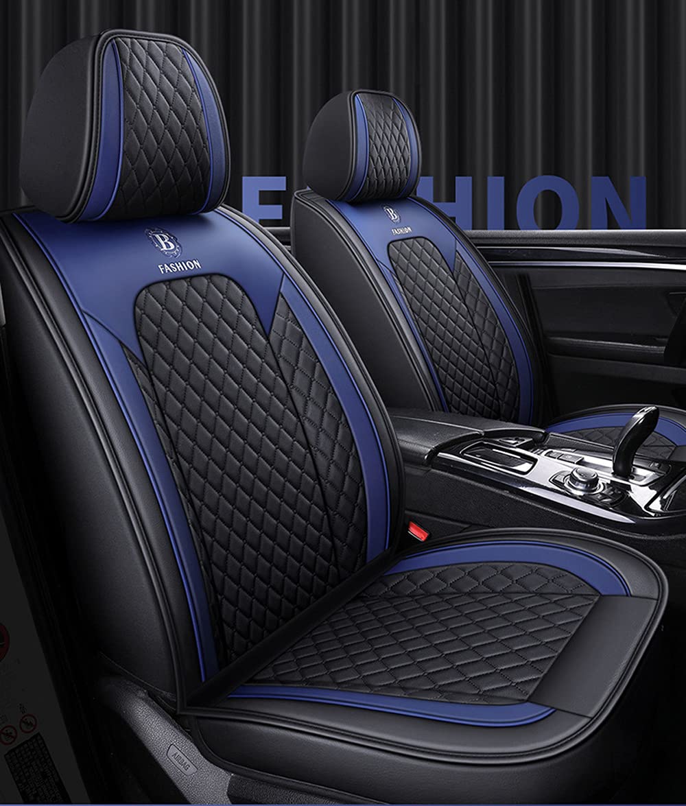 ibon Autositzbezüge Set Leder, 5-Sitze Universal-Sitzbezüge Auto Vordersitze und Rückbank Komplettset for Auto Zubehör Innenraum (Schwarz + Beige) (B schwarz + blau) von ibon