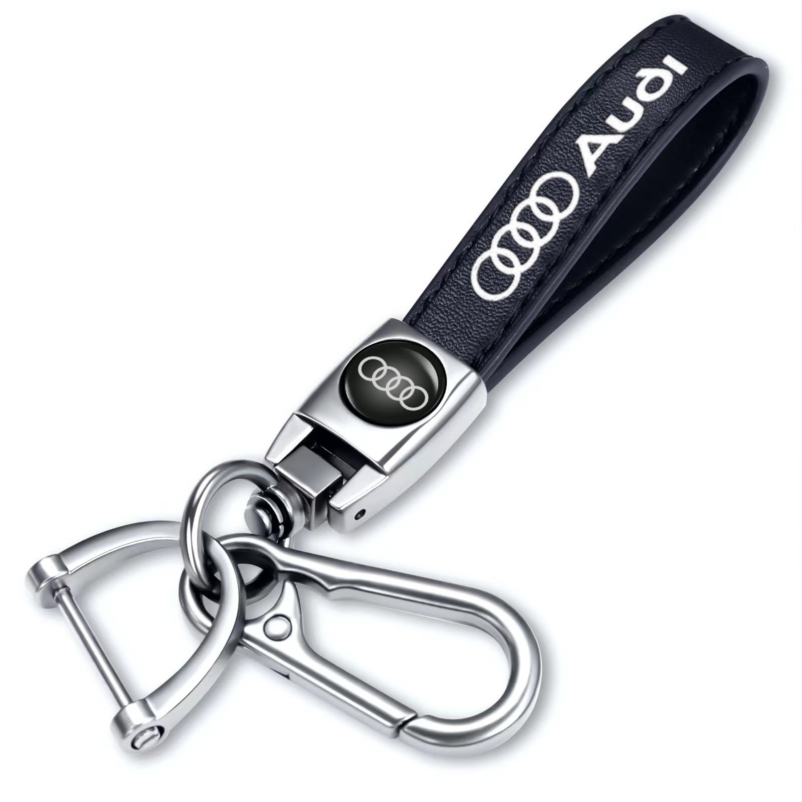 ifayhome Echtes Leder Auto Schlüsselanhänger kompatibel mit Audi Serie Schlüsselanhänger Ring Zubehör Familie Geschenk für Mann und Frau Schwarz von ifayhome