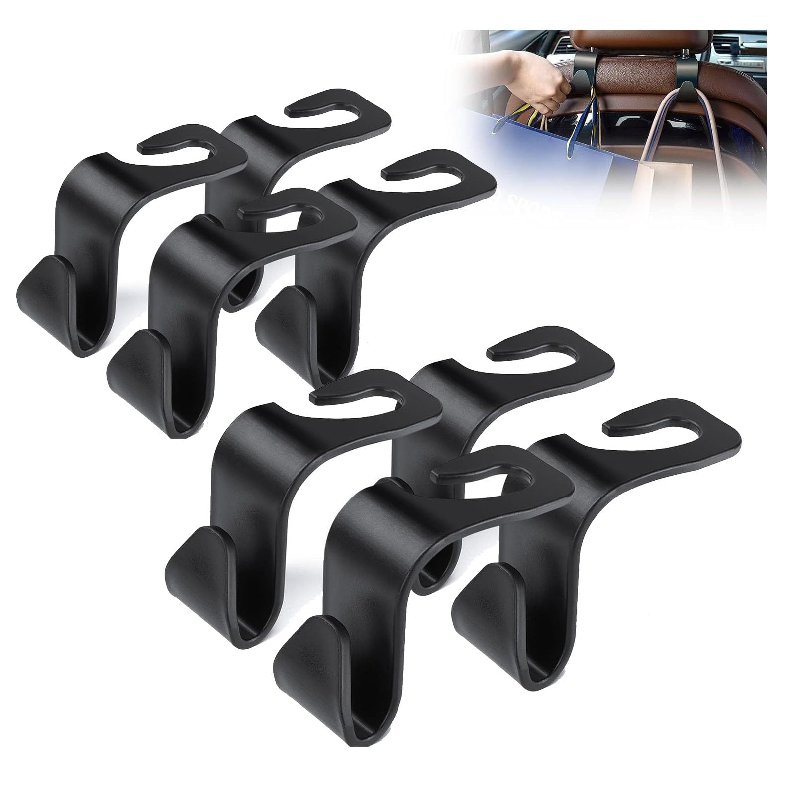 Autositz-Kopfstützenhaken, 8 Stück, Schwarz, 6,1 x 10,9 cm, Universelle Rücksitz-Organizer-Haken für Taschen und Einkaufstüten Autositz-Kopfstützenhaken, 8 Stück, Schwarz, 6,1 x 10,9 cm, Universelle Rücksitz-Organizer-Haken für Taschen und Einkaufstüten von iguTrail