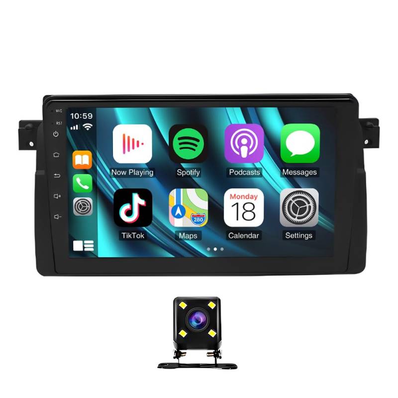 ihreesy 2G+32G Android Autoradio 2 Din kompatibel mit 3er E46 1998-2006, Android 13 9 Zoll Carplay Android Auto Autoradio mit GPS Navi WiFi Mirror Link FM/RDS Radio SWC Rückfahrkamera von ihreesy