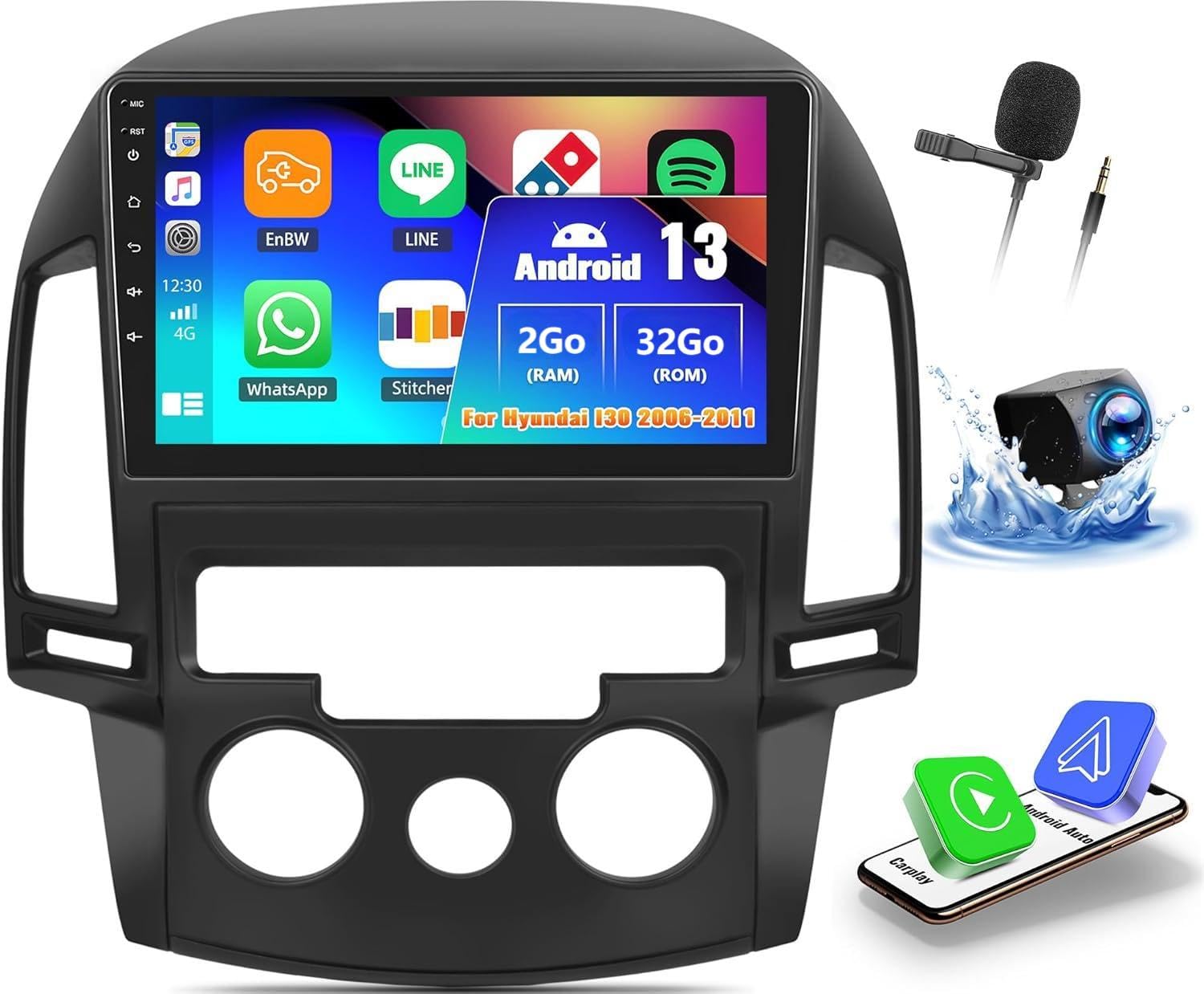 ihreesy 2G+32G Android Autoradio 2 Din kompatibel mit Hyundai I30 2006-2011, Android 13 9 Zoll Carplay Android Auto Autoradio mit GPS Navi WiFi Mirror Link FM/RDS Radio SWC Rückfahrkamera ihreesy 2G+32G Android Autoradio 2 Din kompatibel mit Hyundai I30 2006-2011, Android 13 9 Zoll Carplay Android Auto Autoradio mit GPS Navi WiFi Mirror Link FM/RDS Radio SWC Rückfahrkamera von ihreesy