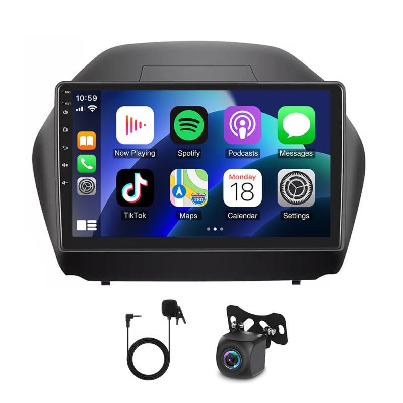 ihreesy 4G+64G Android Autoradio 2 Din kompatibel mit Hyundai Tucson IX35 2009-2015, Android 14 10 Zoll Carplay Android Auto Autoradio mit GPS Navi WiFi Mirror Link FM/RDS Radio SWC Rückfahrkamera von ihreesy