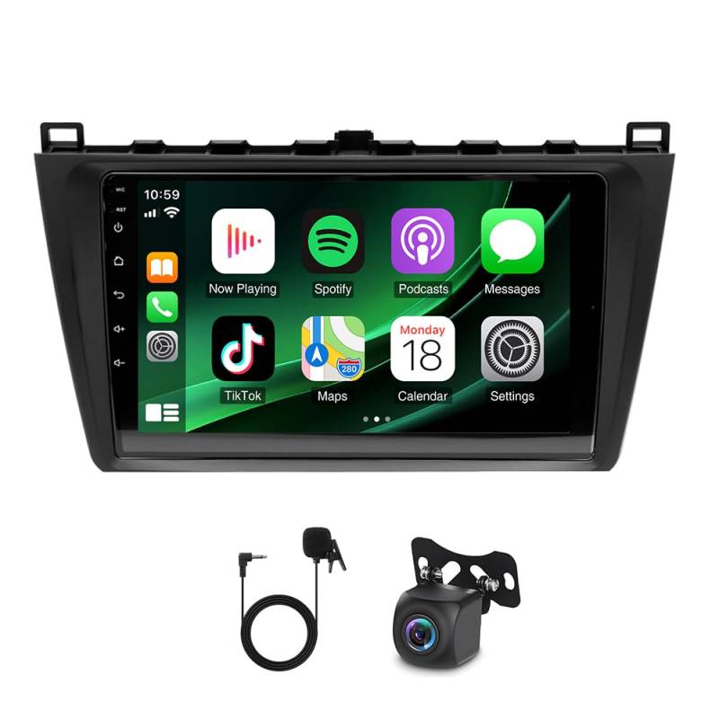 ihreesy 4G+64G Android Autoradio 2 Din kompatibel mit Mazda 6 Atenza 2007-2012, Android 14 9 Zoll Carplay Android Auto Autoradio mit GPS Navi WiFi Mirror Link FM/RDS Radio SWC Rückfahrkamera von ihreesy