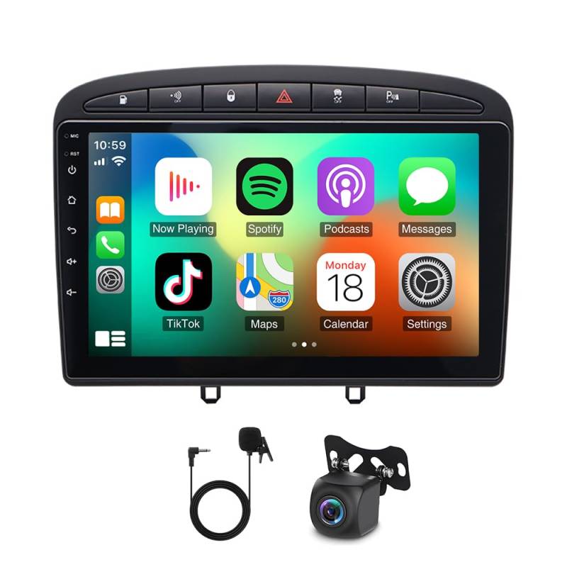 ihreesy 4G+64G Android Autoradio 2 Din kompatibel mit Peugeot 308 308SW 408 2007-2015, Android 14 9 Zoll Carplay Android Auto Autoradio mit GPS Navi WiFi Mirror Link FM/RDS Radio SWC Rückfahrkamera von ihreesy